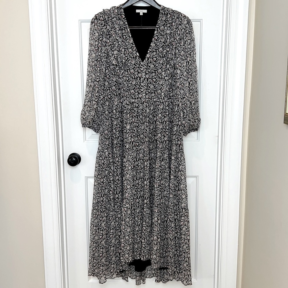 Joie Tobey Dress Boho Midi Floral Ruffle Size Large Black, White, Red NWOT - Picture 3 of 16